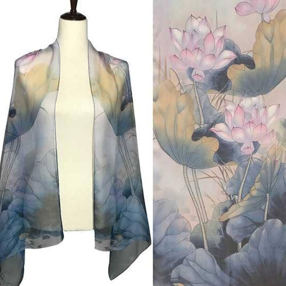 Silky Dress Scarf – Lotus Blue & Pink
